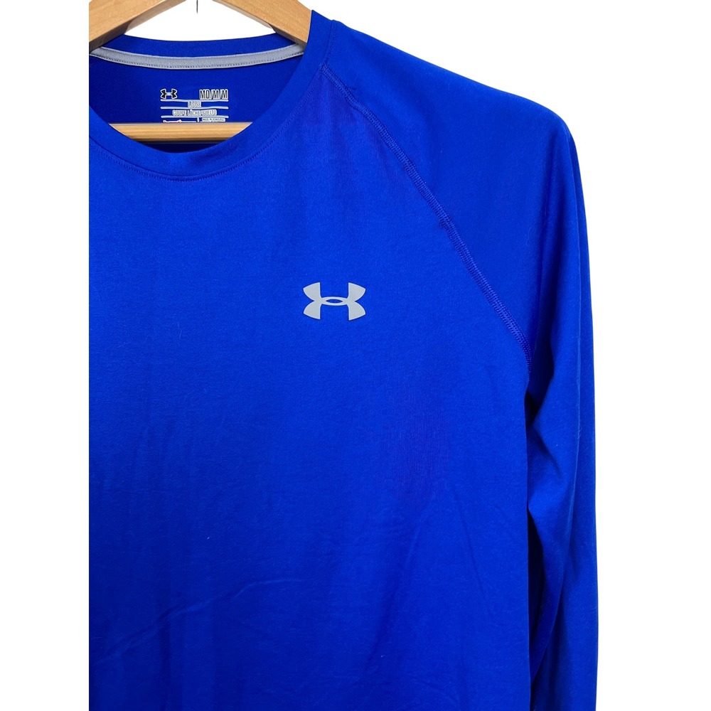 Under Armour Long Sleeve Shirt Mens Med Blue HeatGear Loose Fit Athletic Gym F2